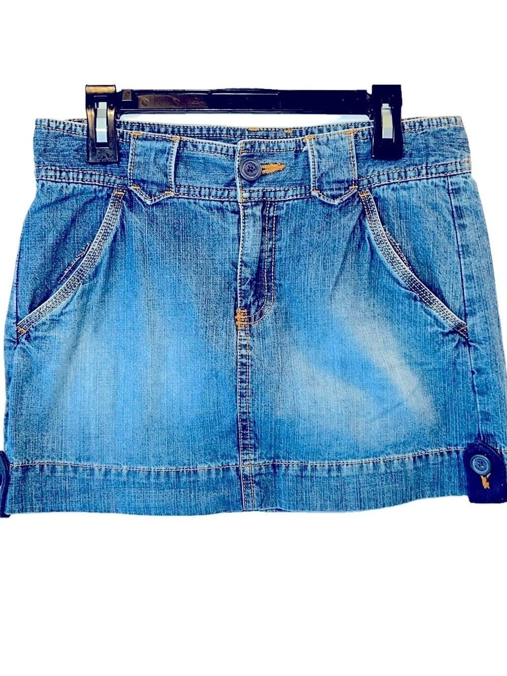 Ellemenno Jean Skirt, SZ 14, W 14”, L 12”, Button, Zip, Pockets, Like New